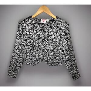 VTG La Femme Crop Blouse Sailor Peter Pan Collar Floral Rayon Button Front 90s M